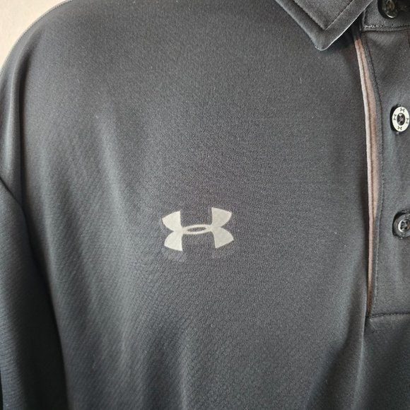 Under Armour Shirt Mens 2XL Black Polo Golf Heatgear Loose Work Employee Crane - Picture 3 of 8